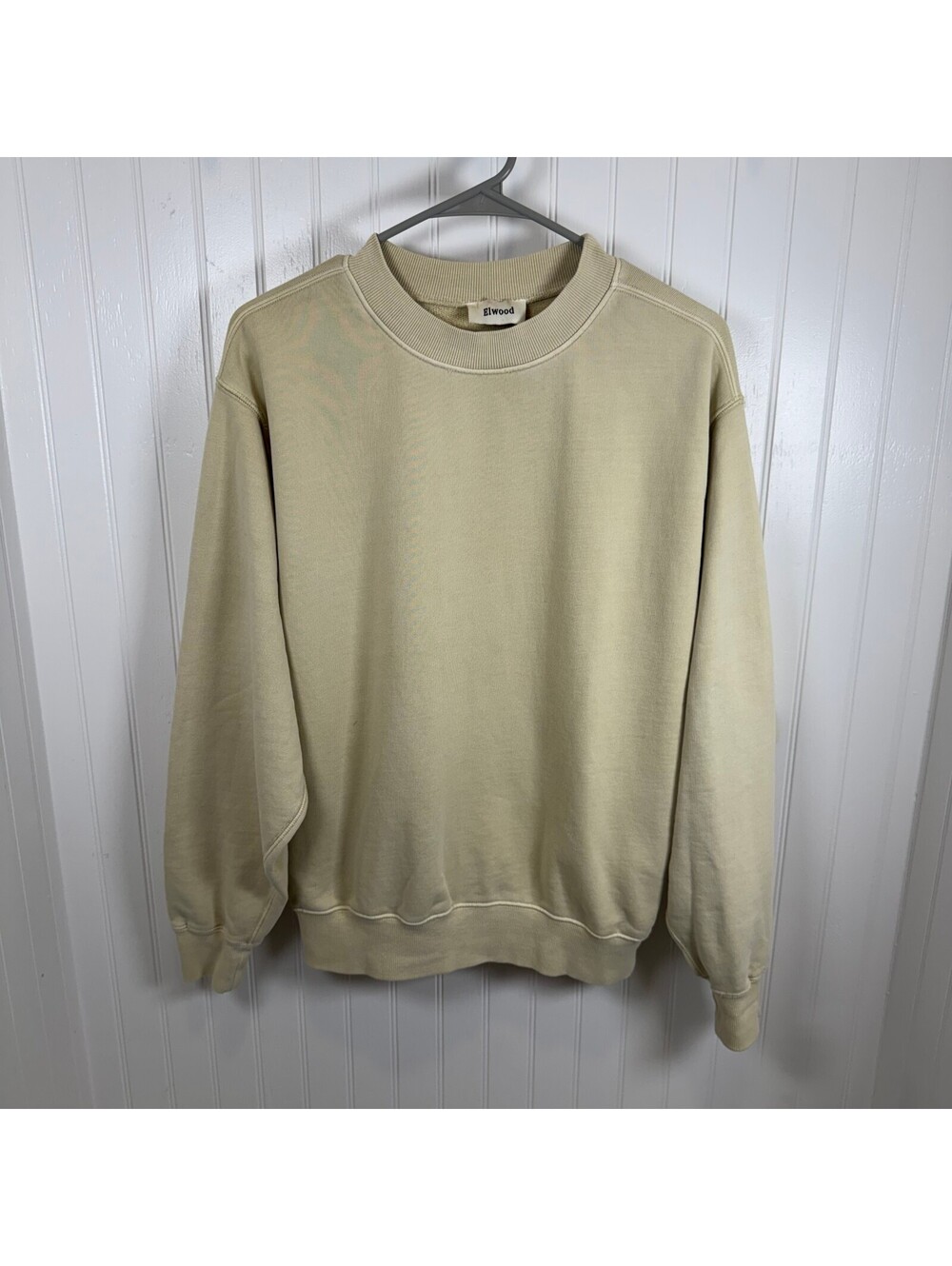 Elwood Womens Organic Cotton Beige Crewneck Sweatshirt Pullover Oversized XS